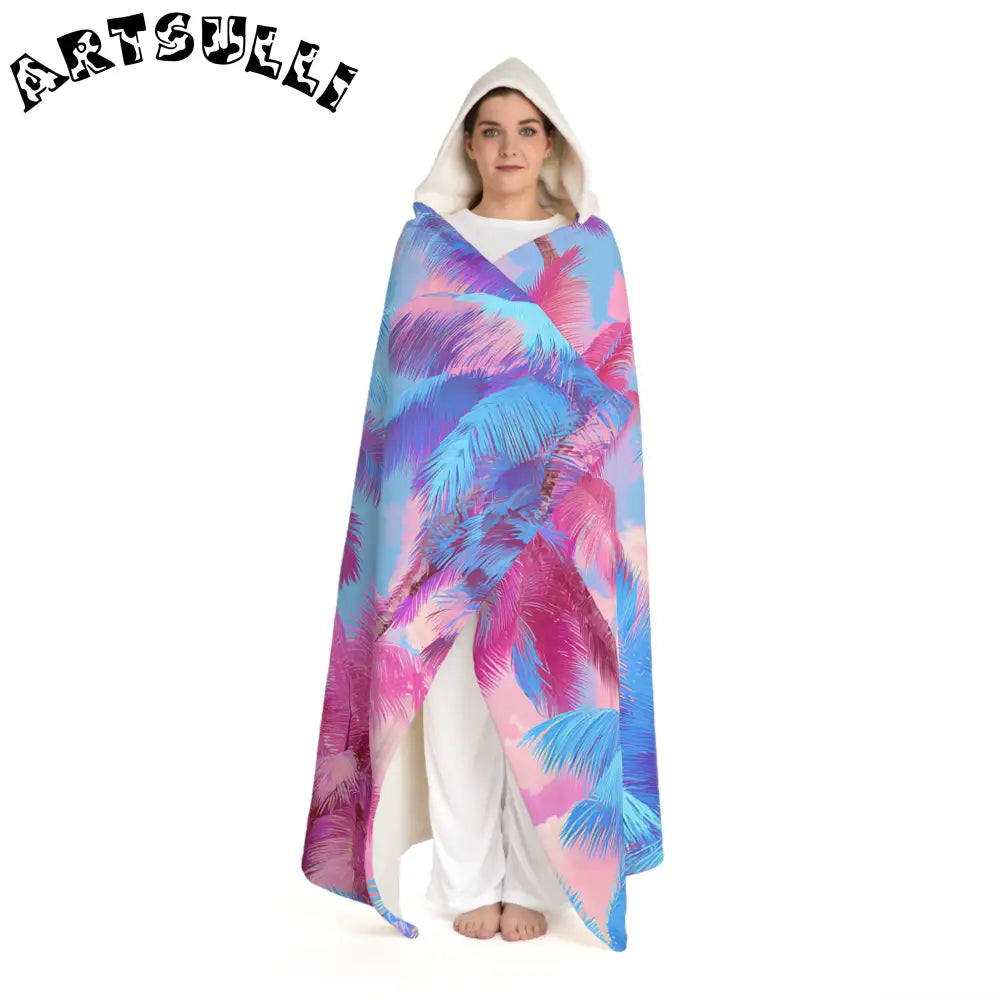 JAKKOUTTHEBXX Ethereal Pastel Palms II Blue and Pink Hooded Sherpa