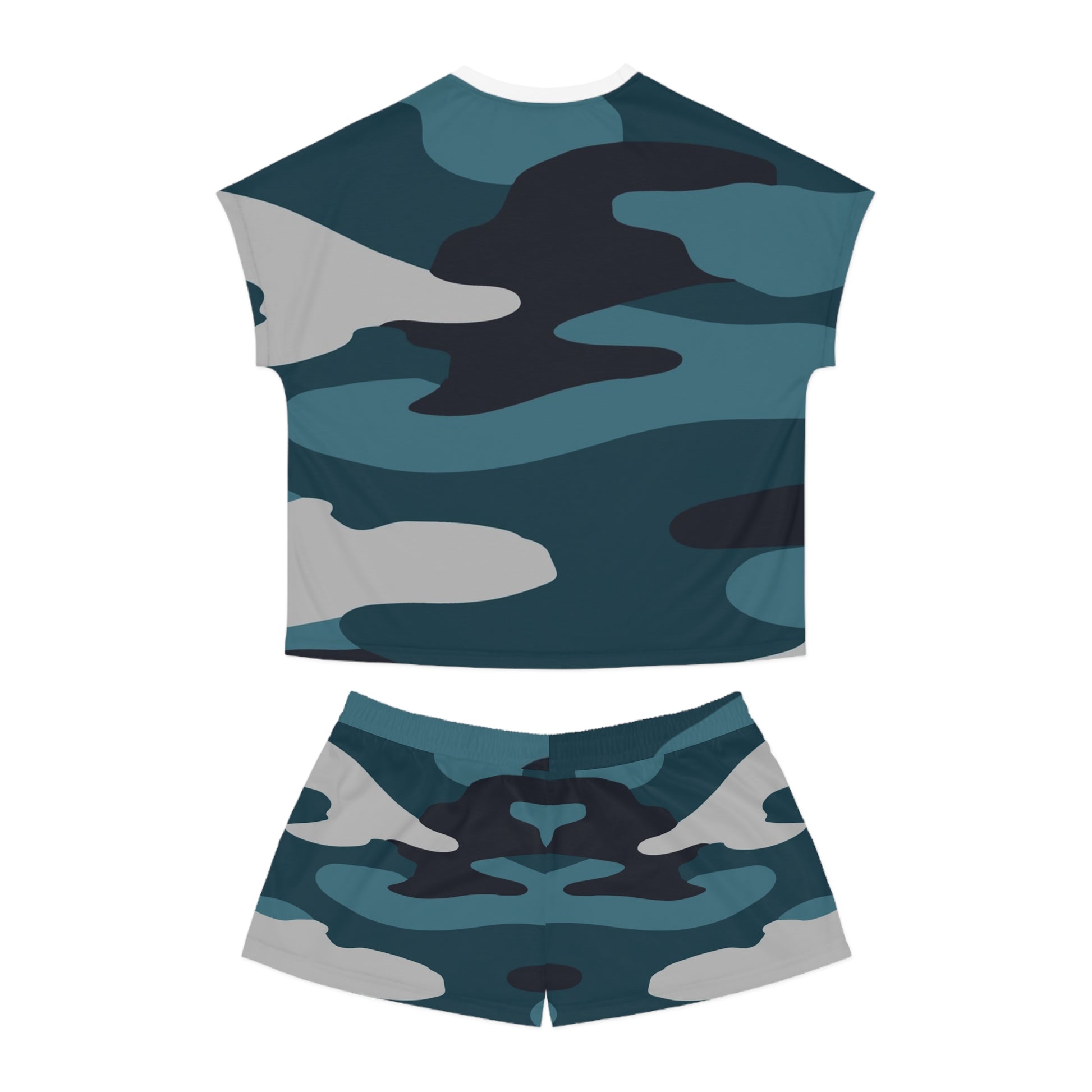 Blue Camouflage Women's Short Pajama Set (AOP), Artsulli - Art is Long, Life is Short, All Over Prints, , , , , , , 