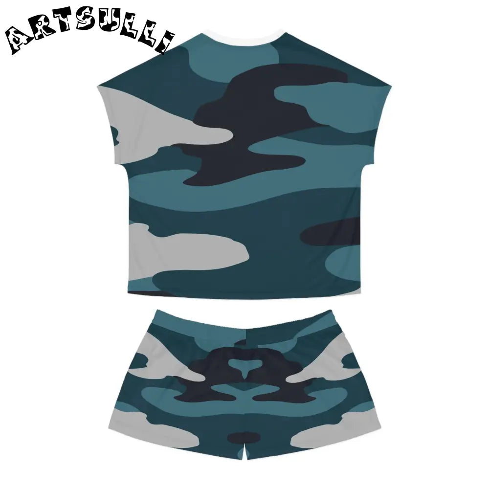 JAKKOUTTHEBXX Blue Camouflage Women’s Short Pajama Set (AOP)