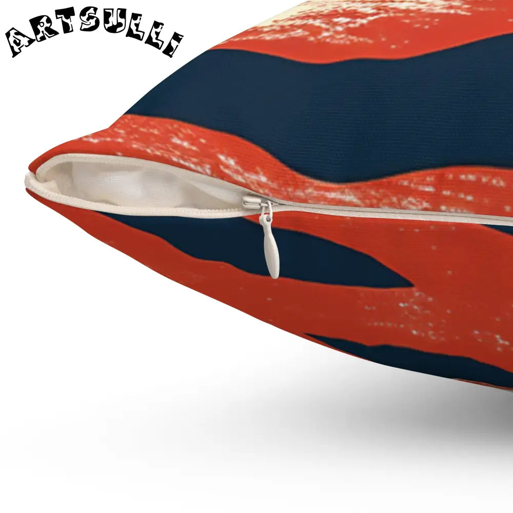 JAKKOUTTHEBXX Abstract Red White and Navy Brushstroke Square Pillow