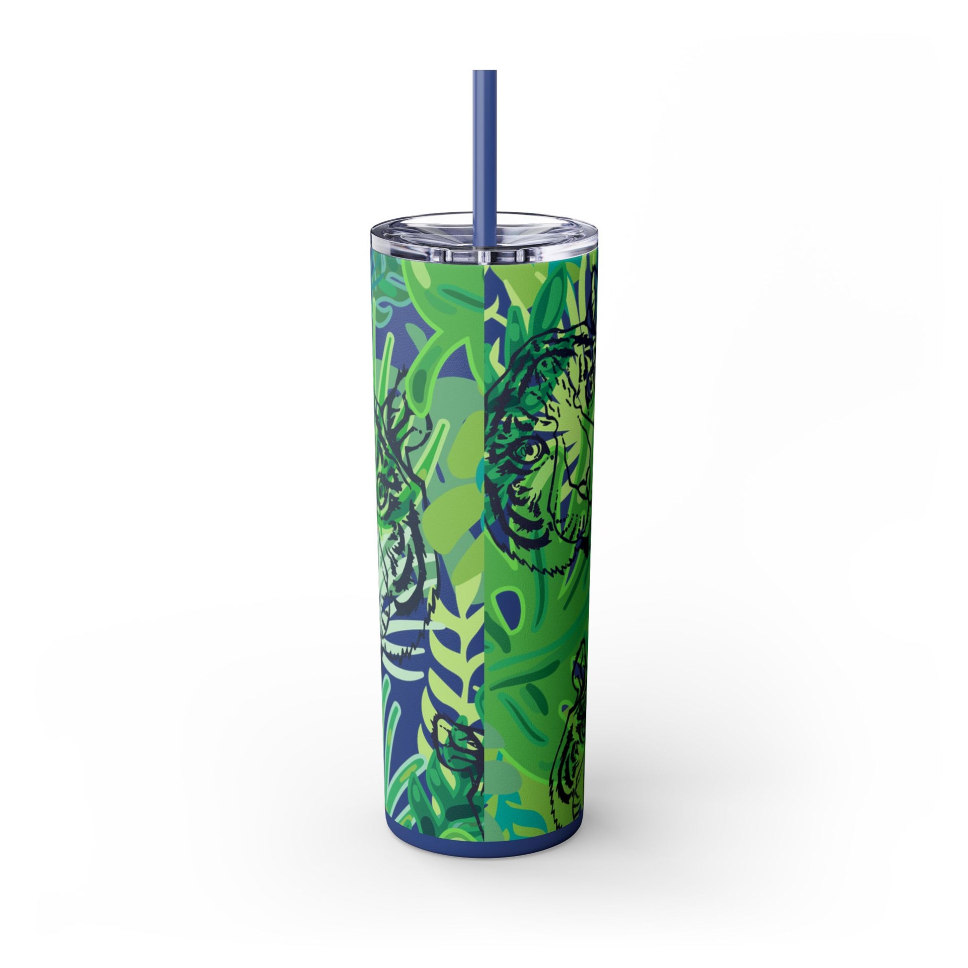 Tropical Jungle Tigers Green Skinny Tumbler with Straw, 20oz, Artsulli - Art is Long, Life is Short, Mug, , , , , , , 