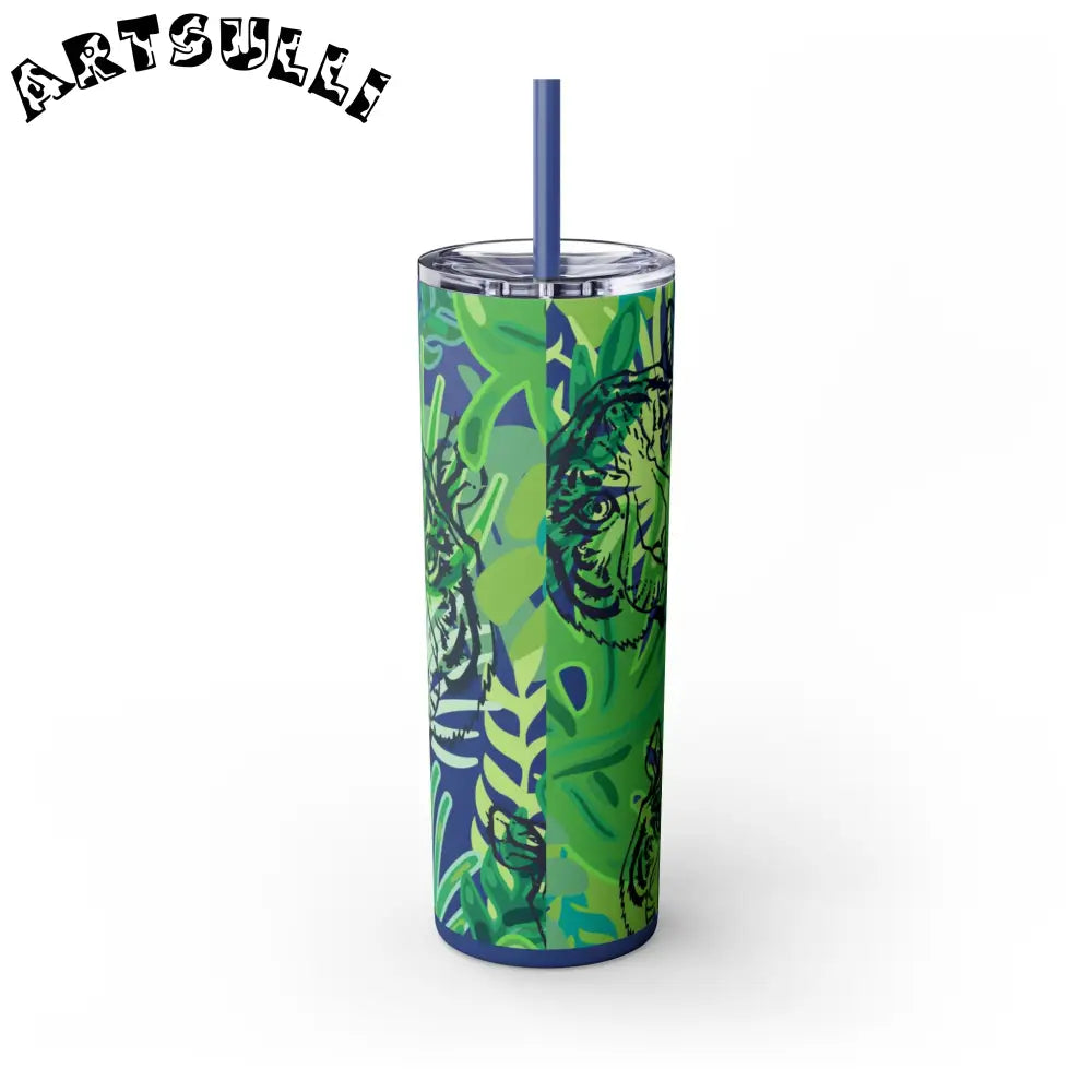 JAKKOUTTHEBXX Tropical Jungle Tigers Green Skinny Tumbler with Straw