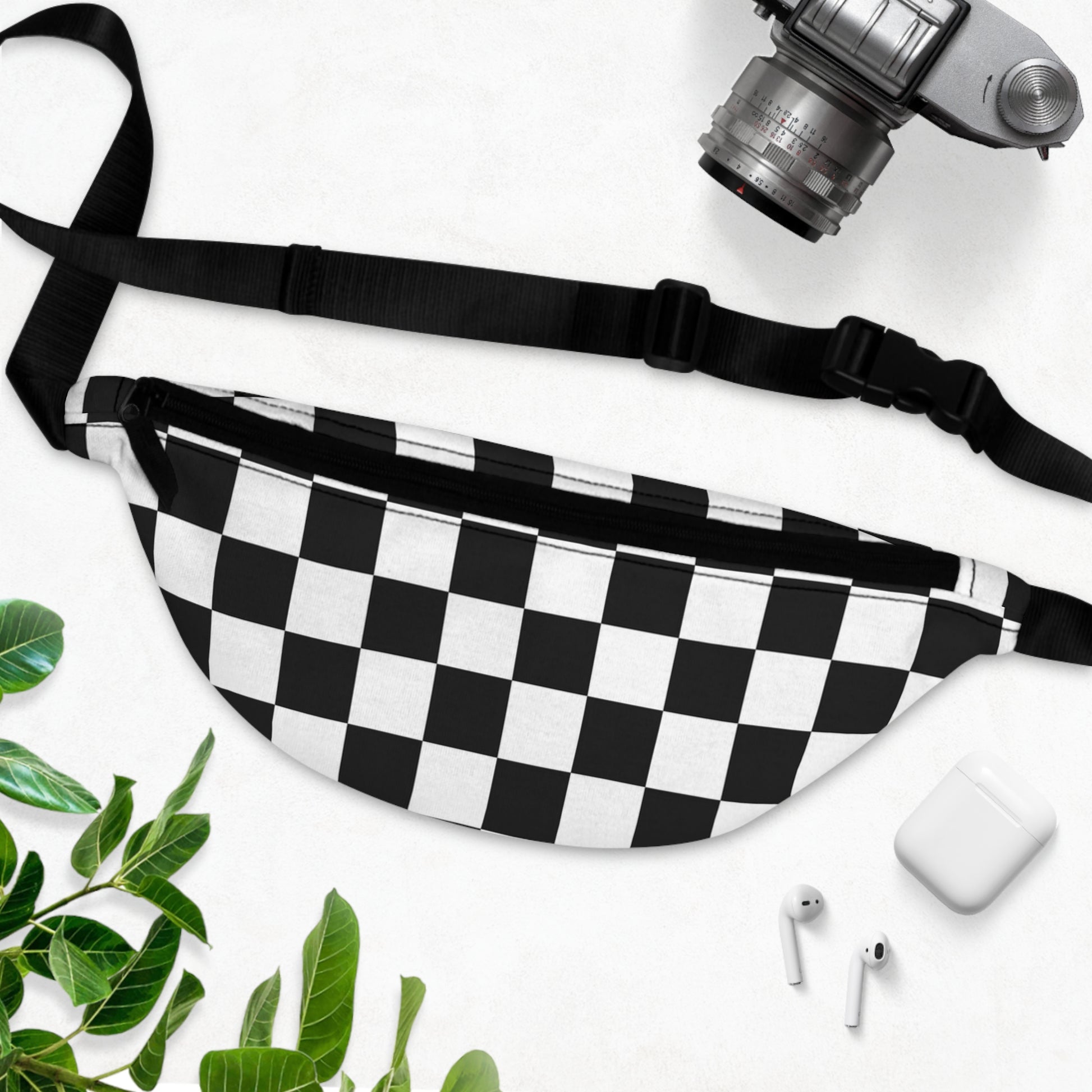 Checkerboard White and Black Fanny Pack, Artsulli - Art is Long, Life is Short, Bags, , , , , , , 