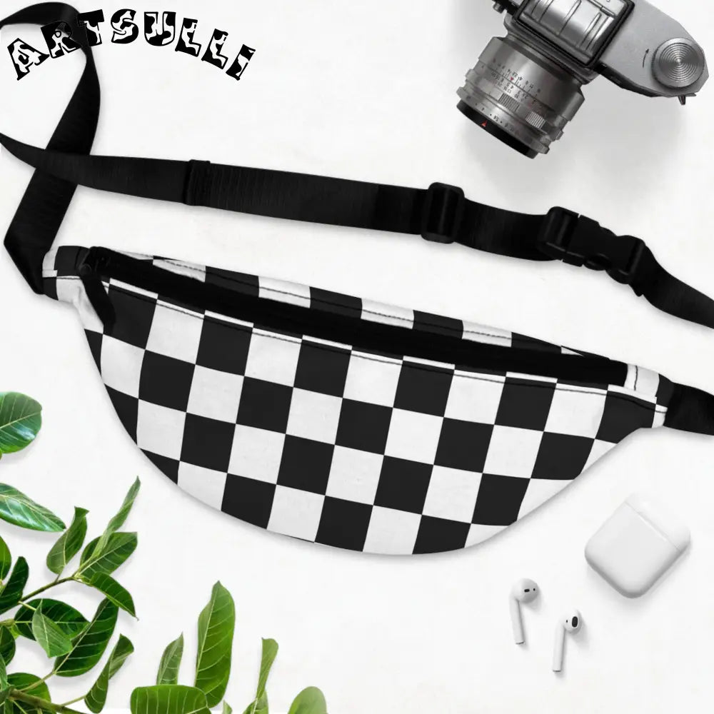 JAKKOUTTHEBXX Checkerboard White and Black Fanny Pack JAKKOUTTHEBXX