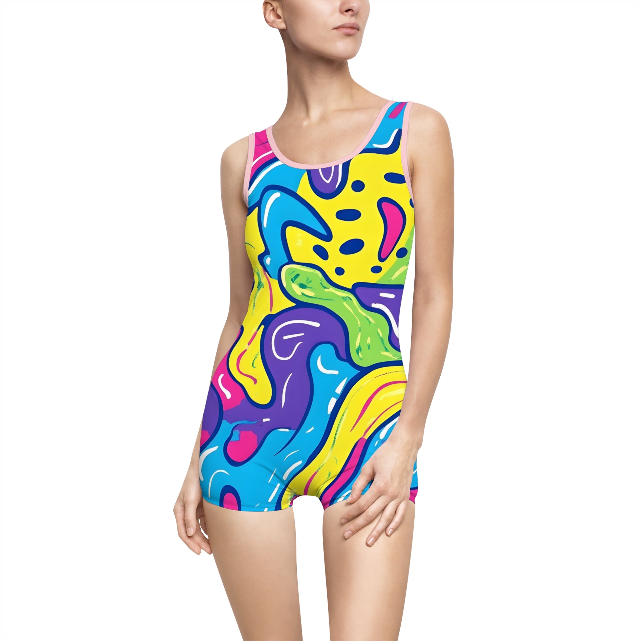 90s Trippy Slime Women's Vintage Swimsuit (AOP), Artsulli - Art is Long, Life is Short, All Over Prints, Color, Light Pink, Size, XS, , , 32802113406334590358