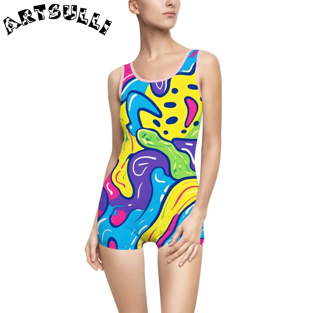 90s Trippy Slime Women's Vintage Swimsuit (AOP), Artsulli - Art is Long, Life is Short, All Over Prints, Color, Light Pink, Size, XS, , , 32802113406334590358