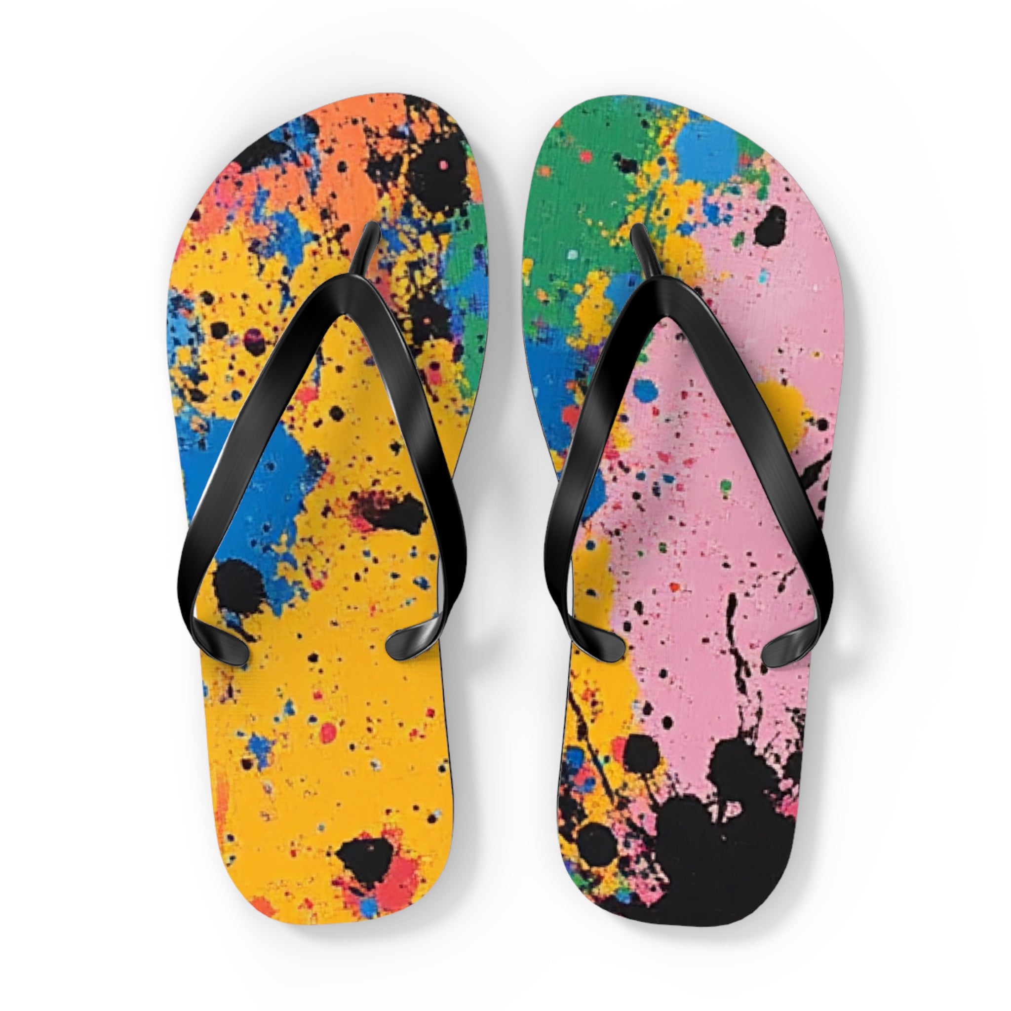 The Colors Of Paint Splatter Flip Flops, Artsulli - Art is Long, Life is Short, Shoes, Size, XL, Color, Black sole, , , 12475672189758