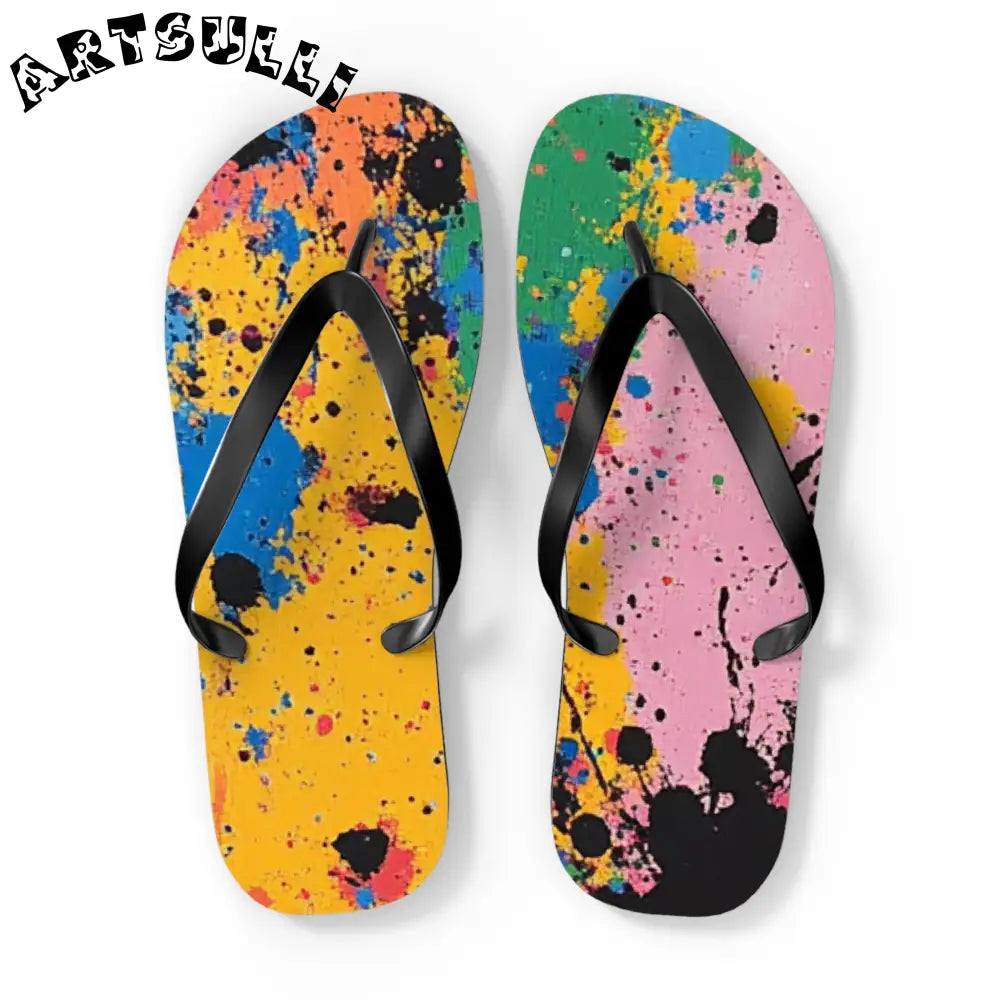JAKKOUTTHEBXX The Colors Of Paint Splatter Flip Flops JAKKOUTTHEBXX