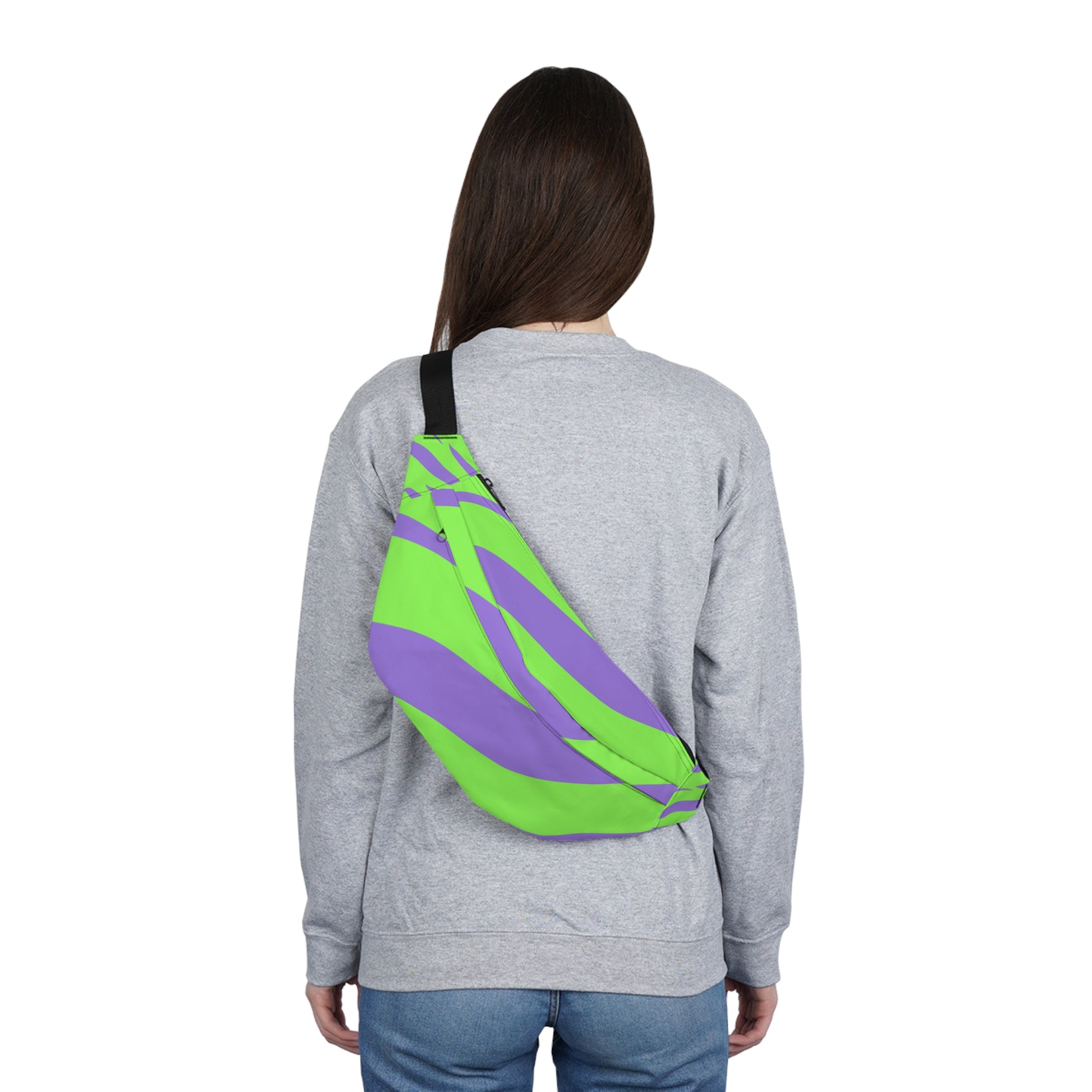 Tyrannosaurus Print Green and Purple Large Fanny Pack, Artsulli - Art is Long, Life is Short, Bags, , , , , , , 