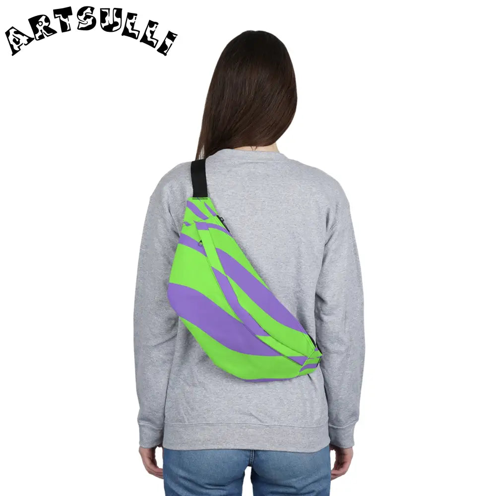 JAKKOUTTHEBXX Tyrannosaurus Print Green and Purple Large Fanny Pack
