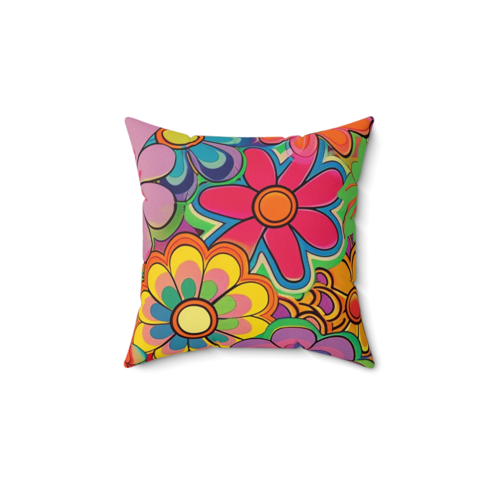 Chromatic Daisy Dream Spun Polyester Square Pillow, Artsulli - Art is Long, Life is Short, Home Decor, Size, 14" × 14", , , , , 23495304266200905562