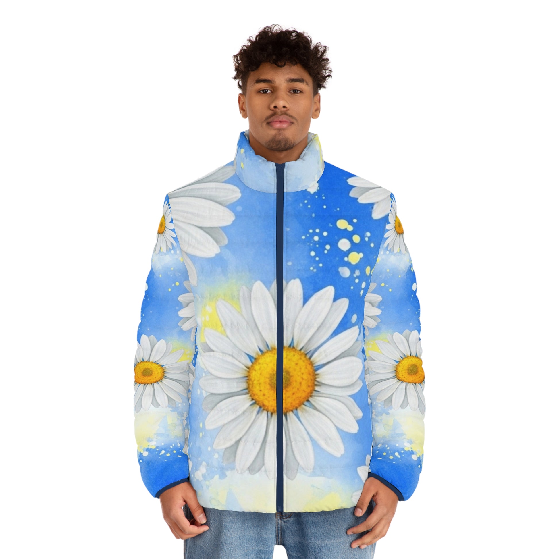 Daisies Men's Puffer Jacket (AOP), Artsulli - Art is Long, Life is Short, All Over Prints, , , , , , , 
