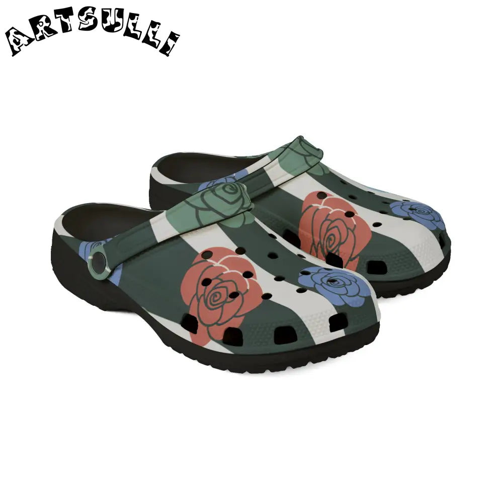 JAKKOUTTHEBXX Stripes x Roses Black and White EVA Foam Rubber Shoes