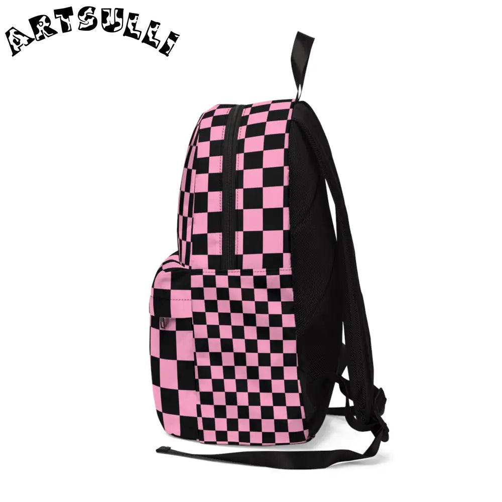 JAKKOUTTHEBXX Checkerboard Black and Pink Unisex Classic Backpack