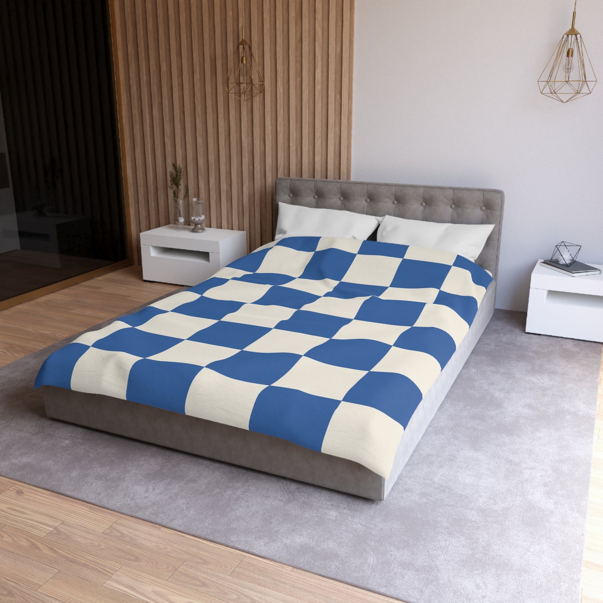 Checkerboard Blue Microfiber Duvet Cover, Artsulli - Art is Long, Life is Short, Home Decor, , , , , , , 