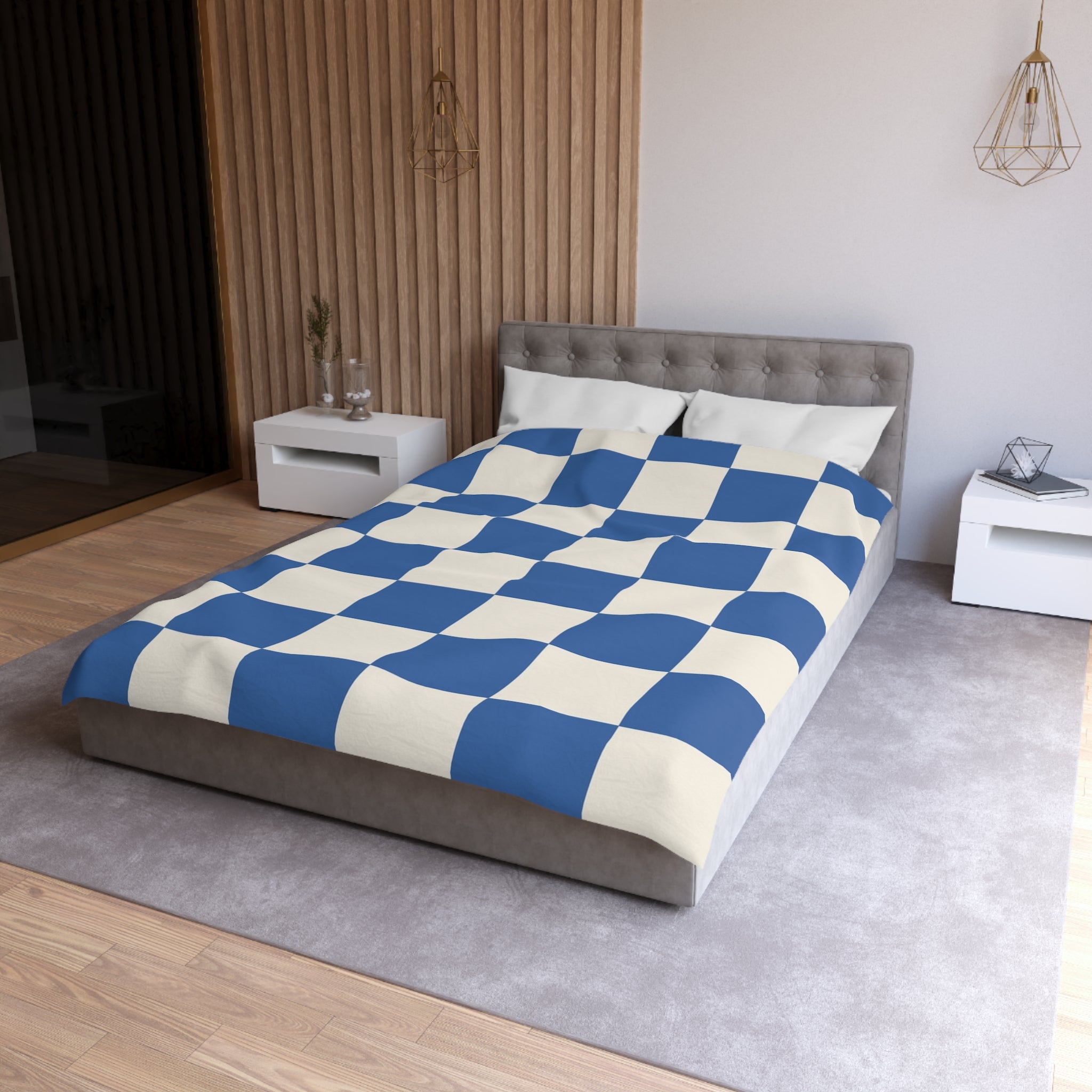Checkerboard Blue Microfiber Duvet Cover, Artsulli - Art is Long, Life is Short, Home Decor, , , , , , , 