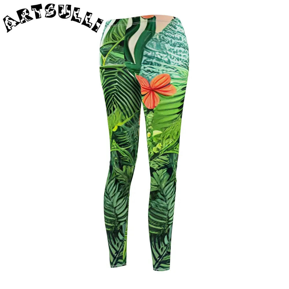 JAKKOUTTHEBXX Womens Tropical Skinny Fit Leggings with Green Leaves