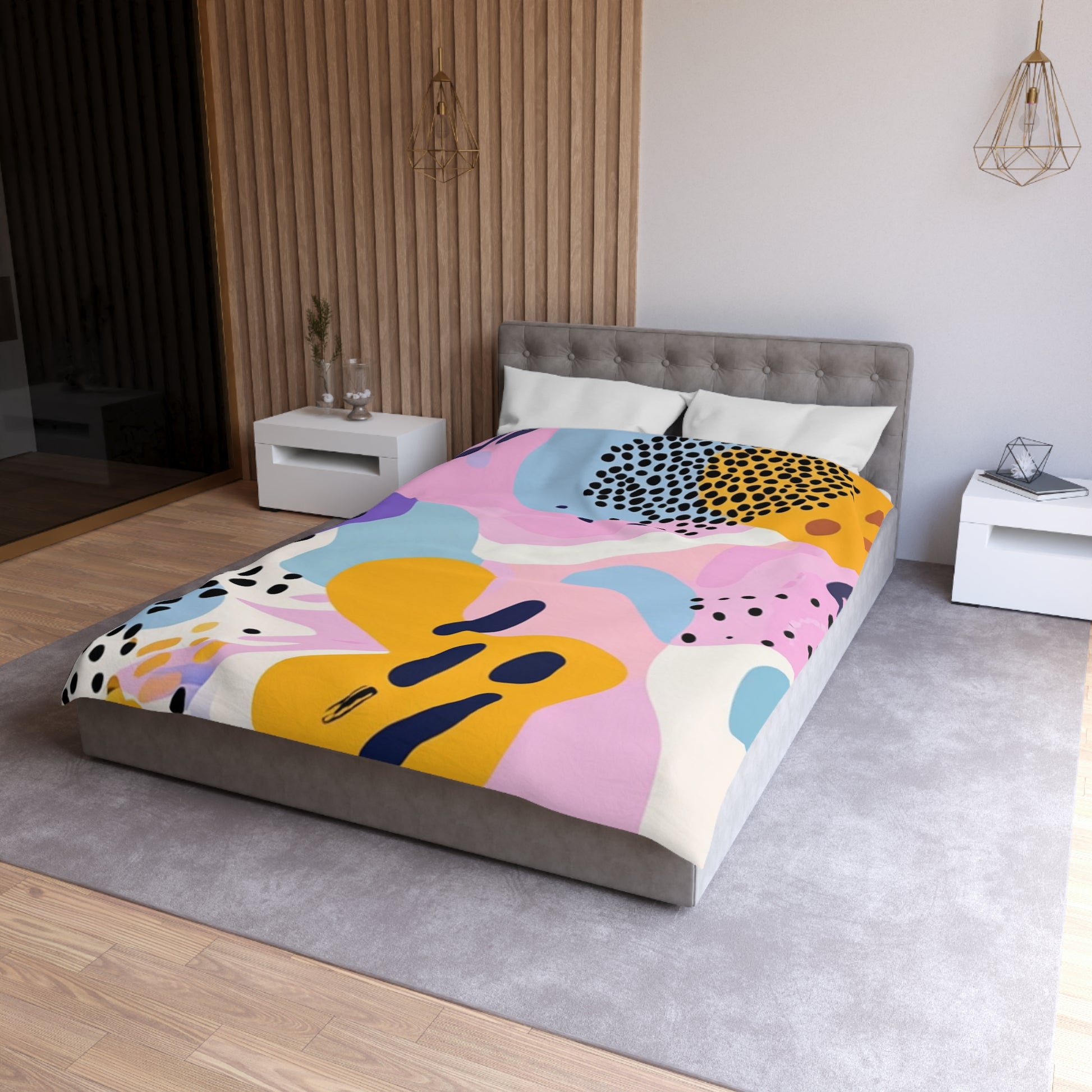 Colorful Abstract Dots and Shapes Microfiber Duvet Cover, Artsulli - Art is Long, Life is Short, Home Decor, , , , , , , 