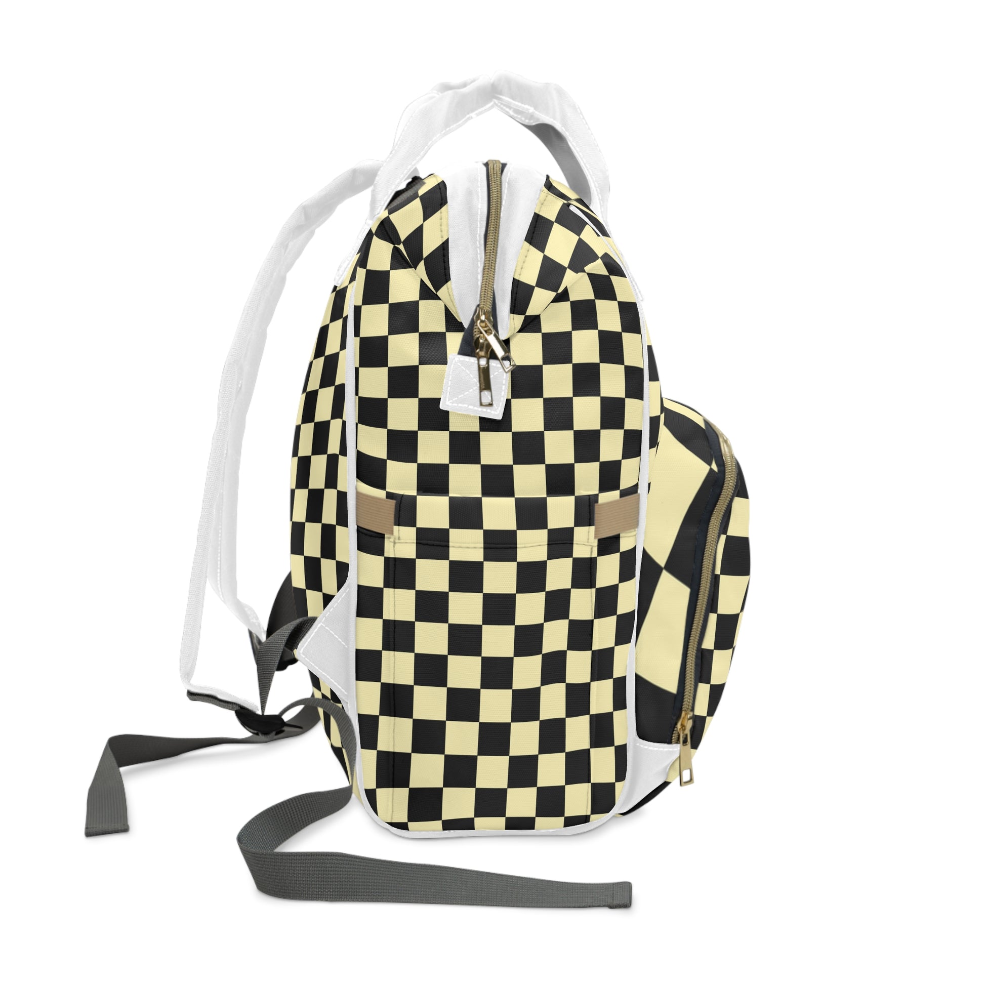 Checkerboard Black and Yellow Multifunctional Diaper Backpack, Artsulli - Art is Long, Life is Short, Bags, , , , , , , 