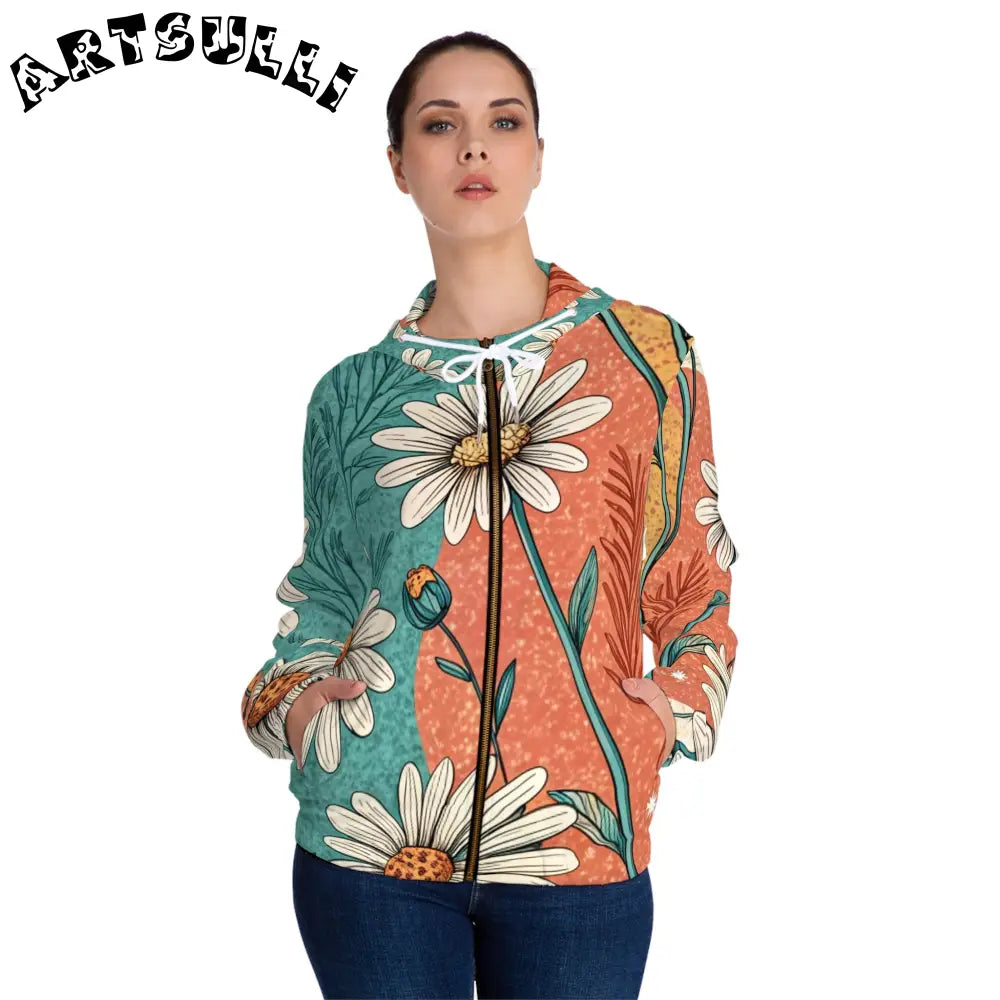 JAKKOUTTHEBXX Retro Daisy Dream Women’s Full-Zip Hoodie (AOP)