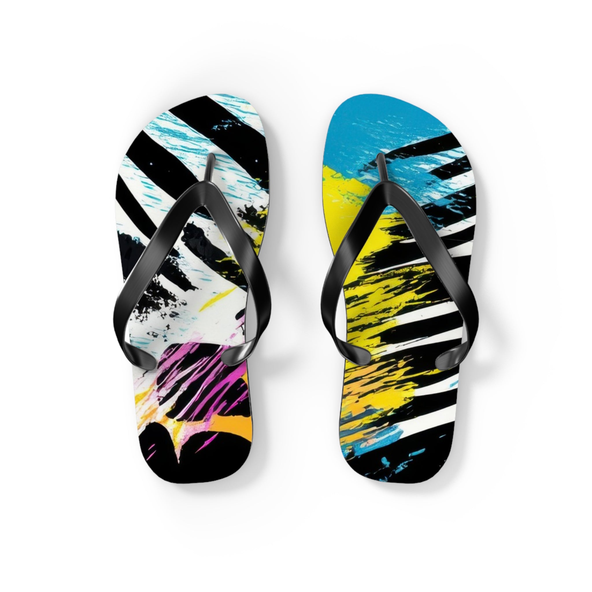 Zebra Stripes x Leopard Print x Paint Splatter Multi-Color Flip Flops, Artsulli - Art is Long, Life is Short, Shoes, Size, S, Color, Black sole, , , 17732063163786
