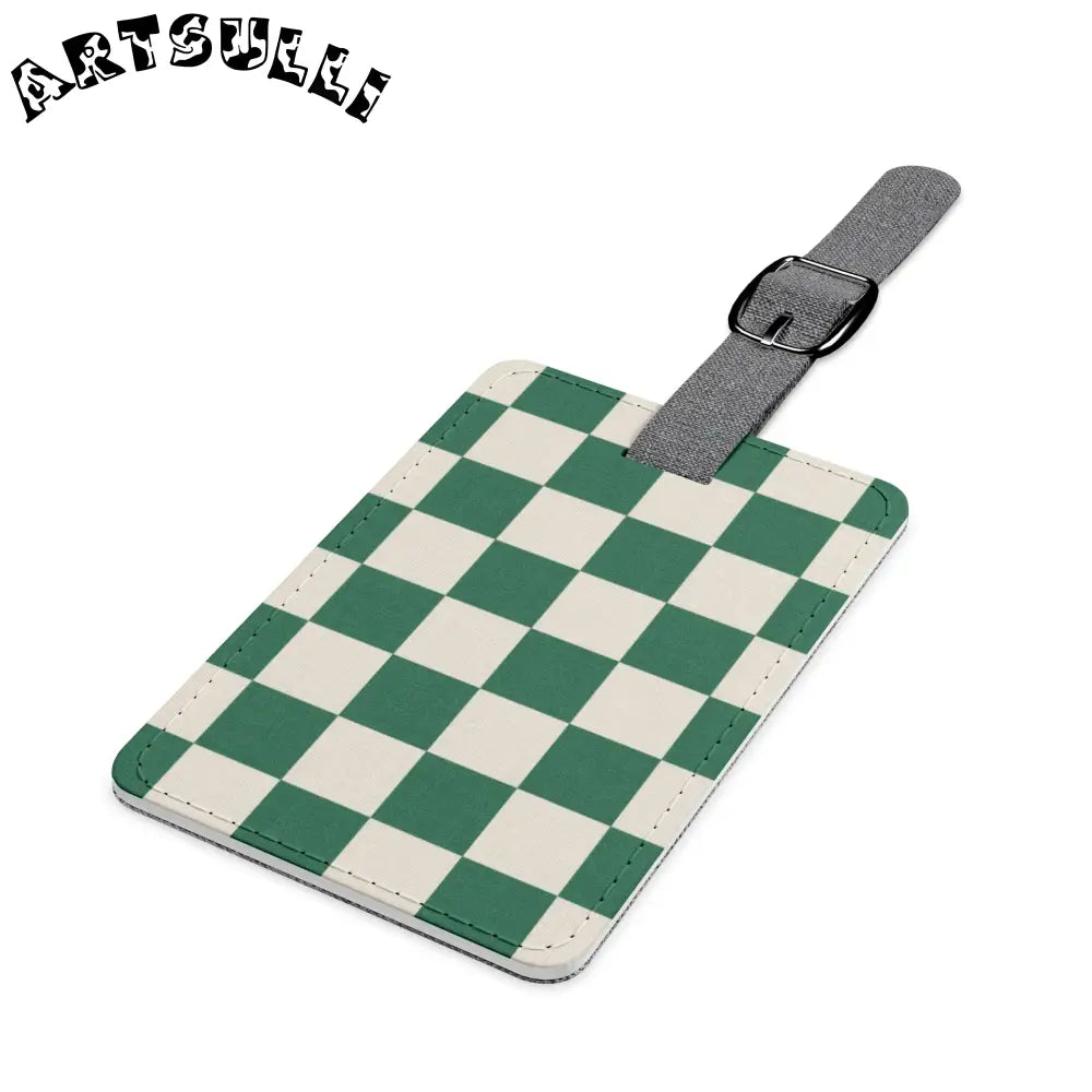 JAKKOUTTHEBXX Checkerboard Dark Green Saffiano Polyester Luggage Tag