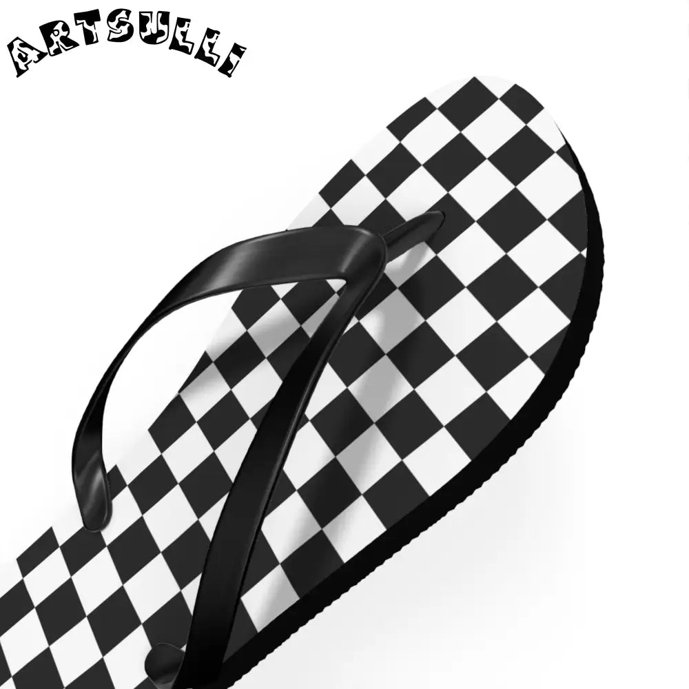 JAKKOUTTHEBXX Checkerboard White and Black Flip Flops JAKKOUTTHEBXX