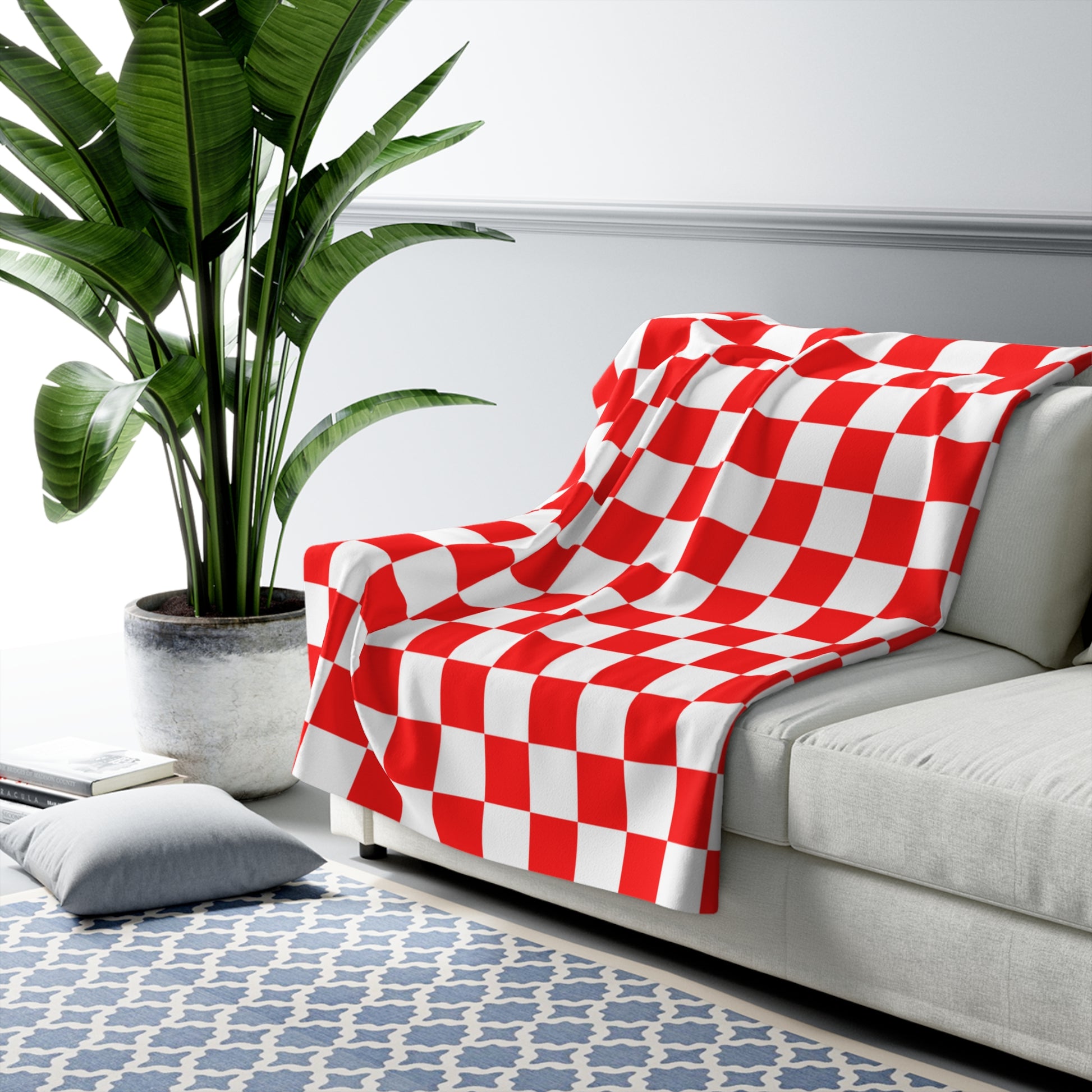 Checkerboard Red and White Sherpa Fleece Blanket, Artsulli - Art is Long, Life is Short, Home Decor, , , , , , , 