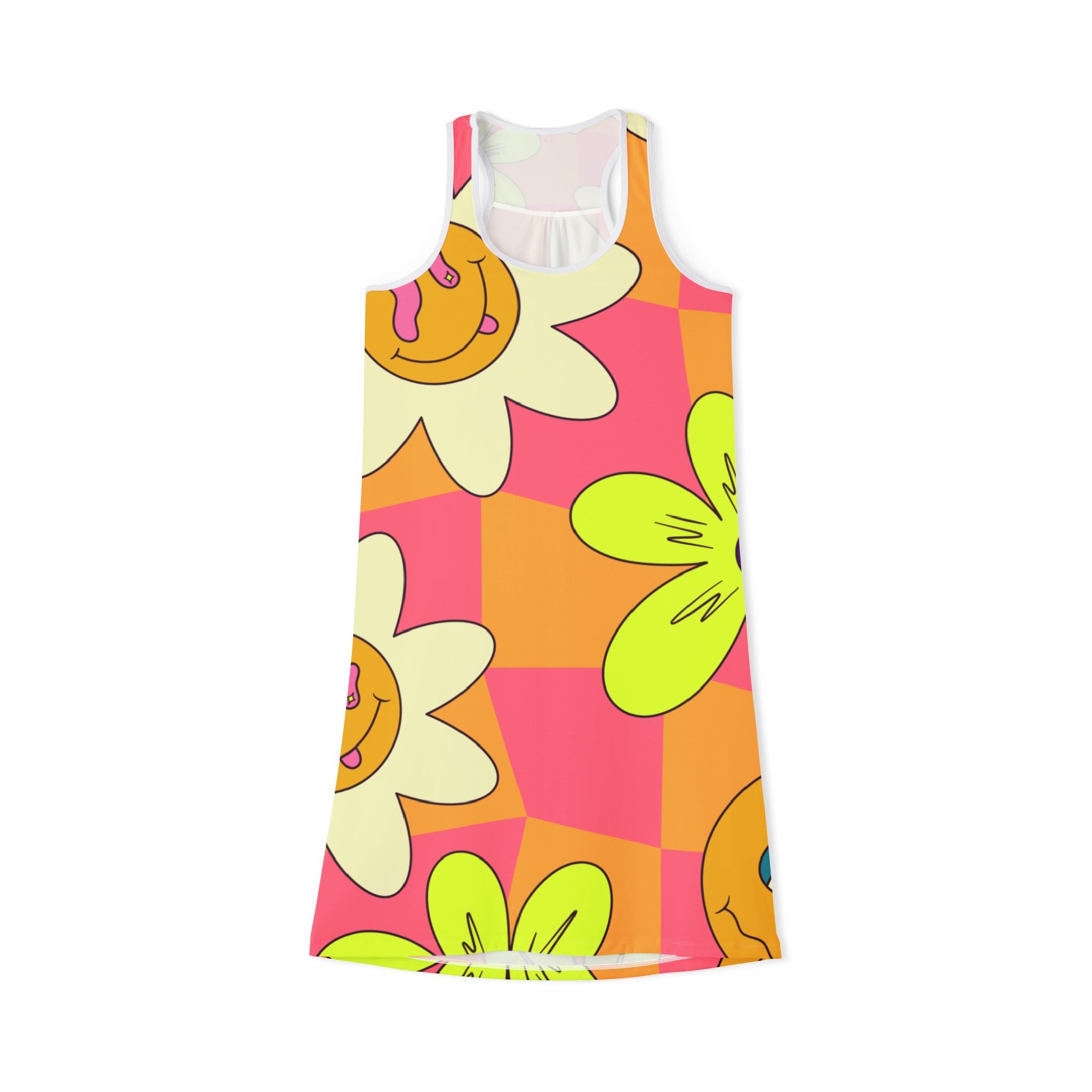 Trippy Sour Face Rave Women's Racerback Dress (AOP), Artsulli - Art is Long, Life is Short, Tank Top, Size, XS, Color, White, , , 14013479082553