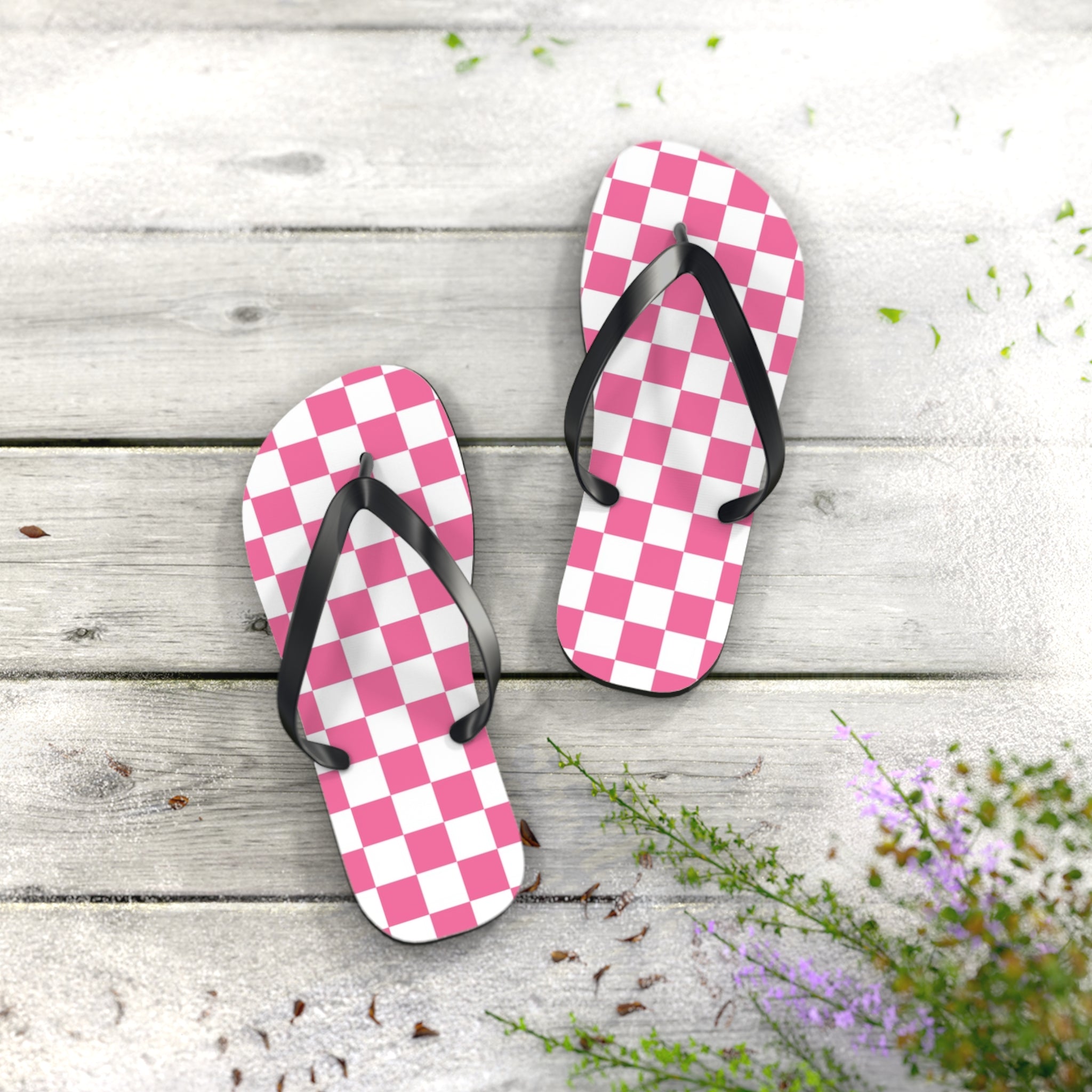 Yuyushiki Pink Check Flip Flops, Artsulli - Art is Long, Life is Short, Shoes, , , , , , , 