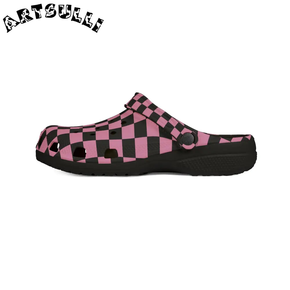 JAKKOUTTHEBXX Checkerboard Black and Pink EVA Foam Rubber Shoes