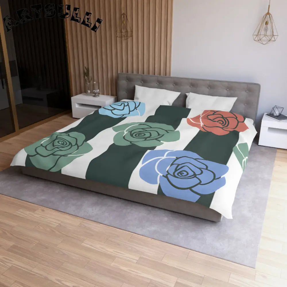 JAKKOUTTHEBXX Stripes x Roses Black and White Microfiber Duvet Cover