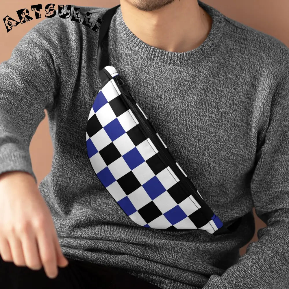 JAKKOUTTHEBXX Checkerboard Blue White and Black Fanny Pack