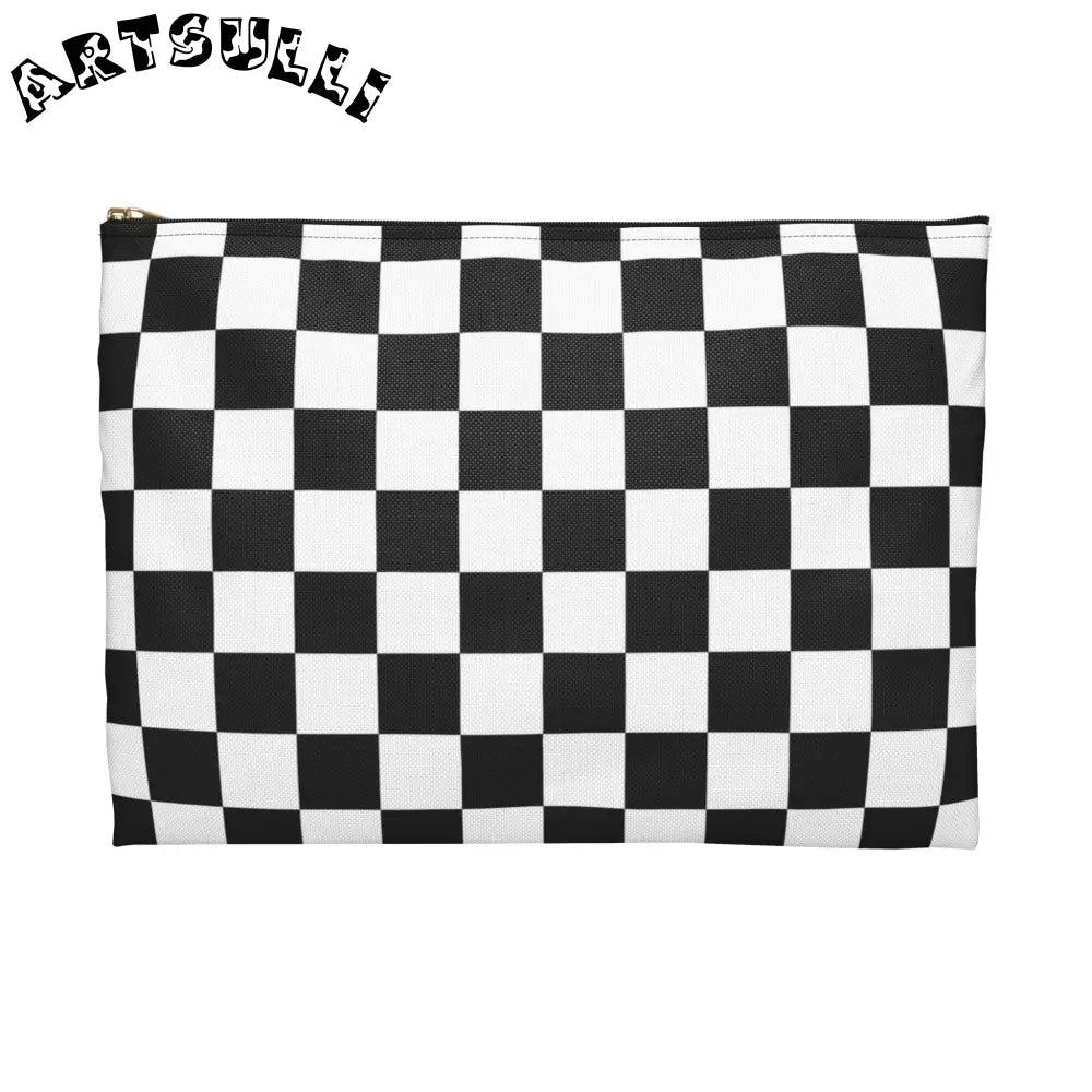 JAKKOUTTHEBXX Checkerboard White and Black Accessory Pouch