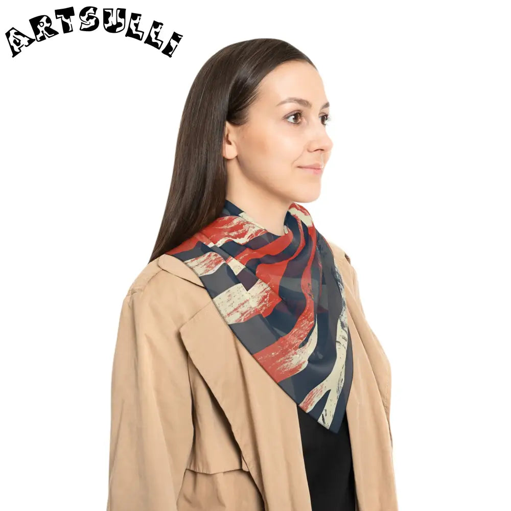 JAKKOUTTHEBXX Bold Red Black and Beige Striped Square Scarf