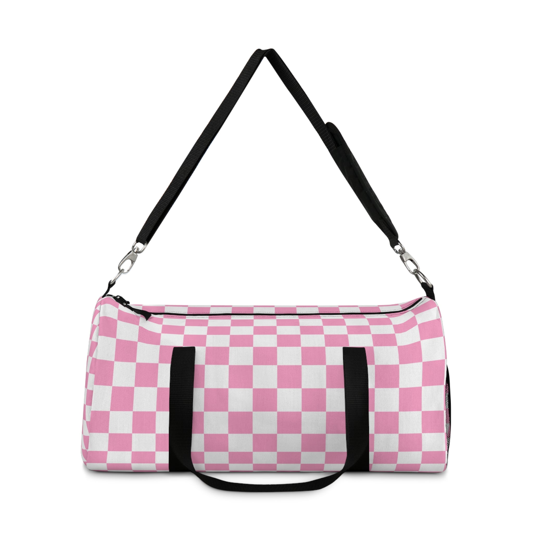 Checkerboard II Hot Pink and White Duffel Bag, Artsulli - Art is Long, Life is Short, Bags, , , , , , , 