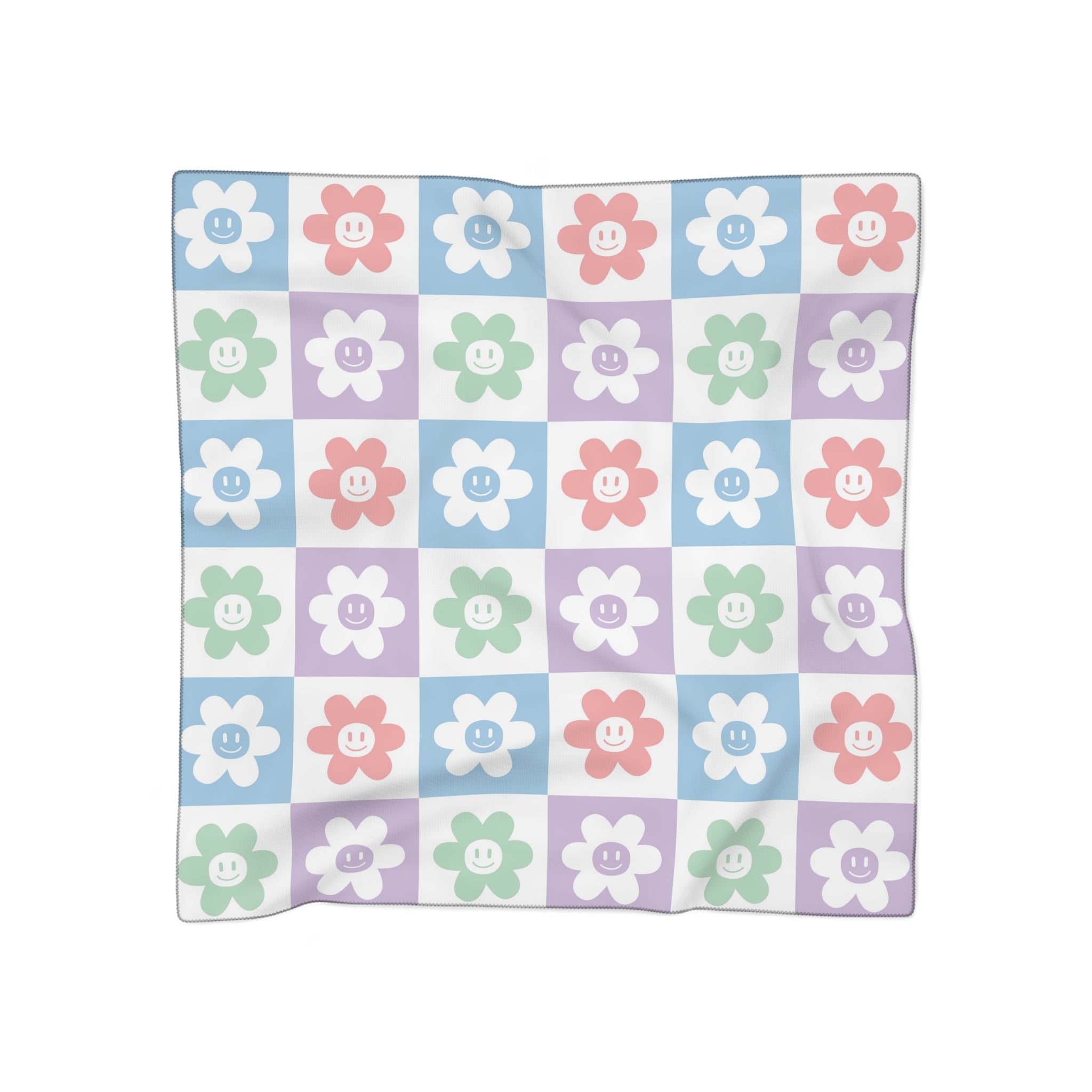 Chessboard x Smiley Face Flowers Multi-Color Poly Scarf, Artsulli - Art is Long, Life is Short, Accessories, Color, Poly chiffon, Size, 25" × 25", , , 16098496418658026726
