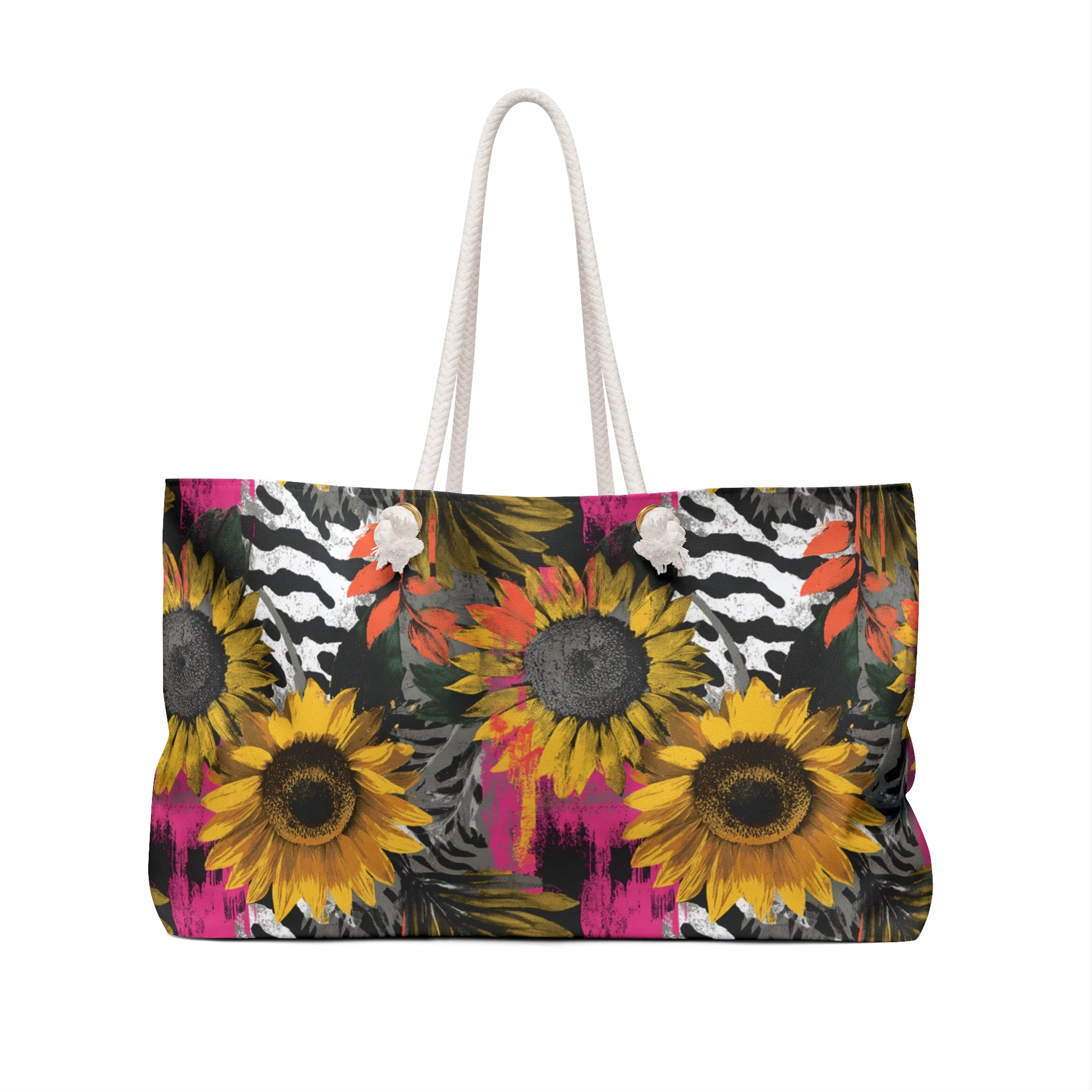 Zebra Stripes x Sunflowers Multi-Color Weekender Bag, Artsulli - Art is Long, Life is Short, Bags, , , , , , , 