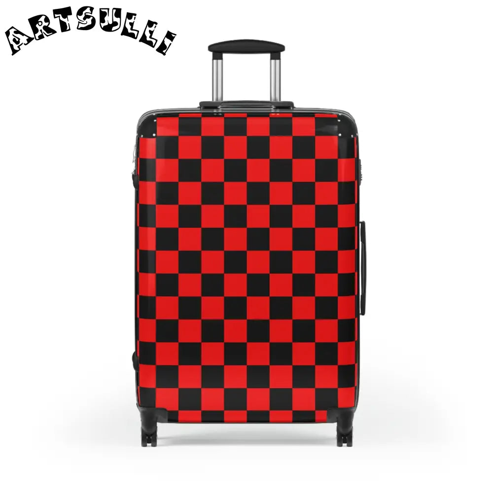 JAKKOUTTHEBXX Checkerboard Red and Black Suitcase JAKKOUTTHEBXX