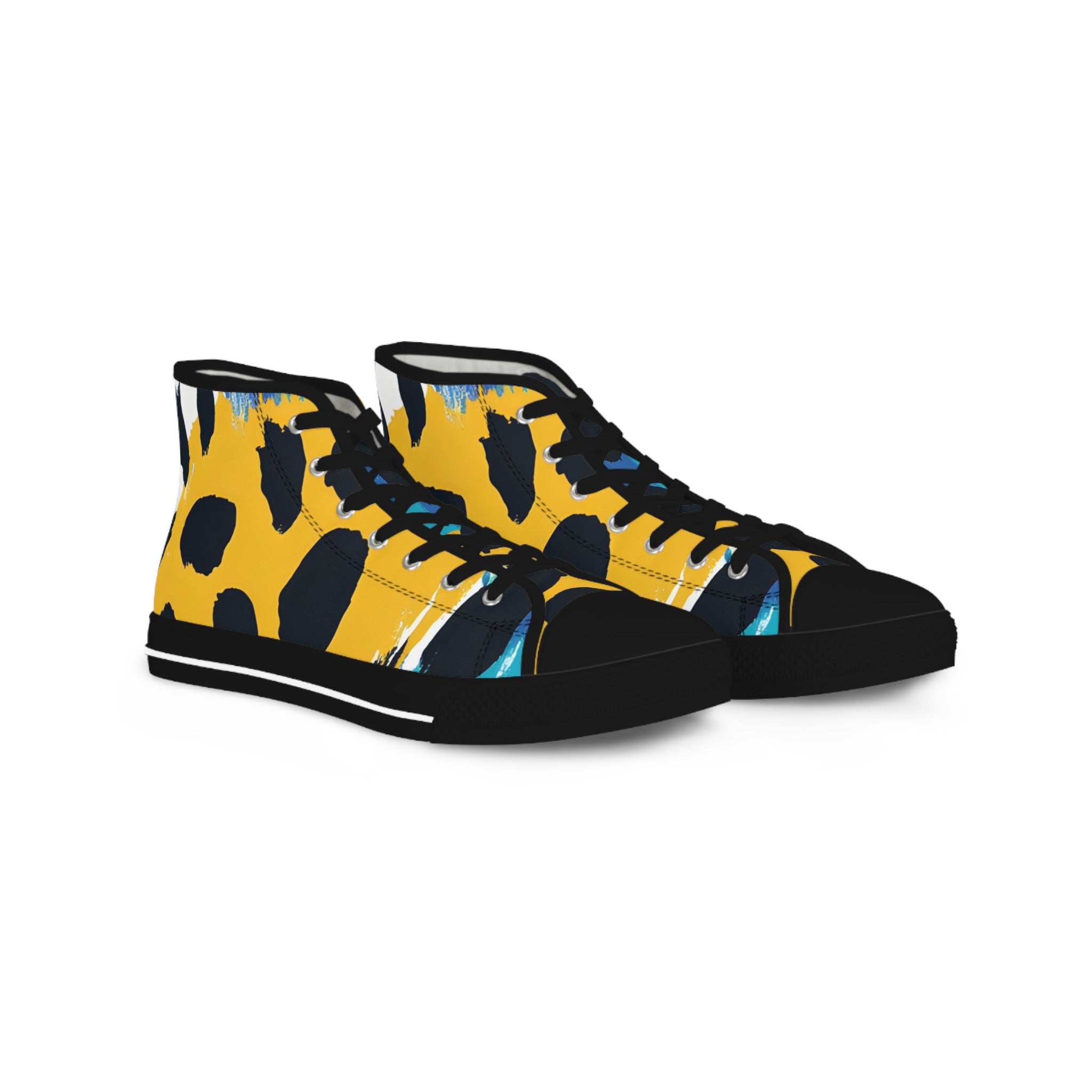 Leopard Print x Paint Brush Strokes II Multi-Color Men's High Top Sneakers, Artsulli - Art is Long, Life is Short, Shoes, Size, US 5, Color, Black sole, , , 33732717177601263181