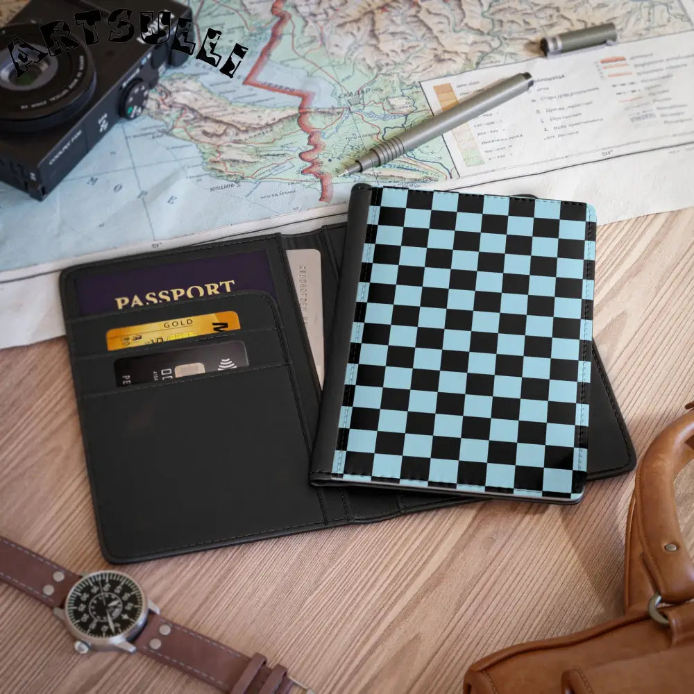 JAKKOUTTHEBXX Checkerboard Black and Blue Passport Cover