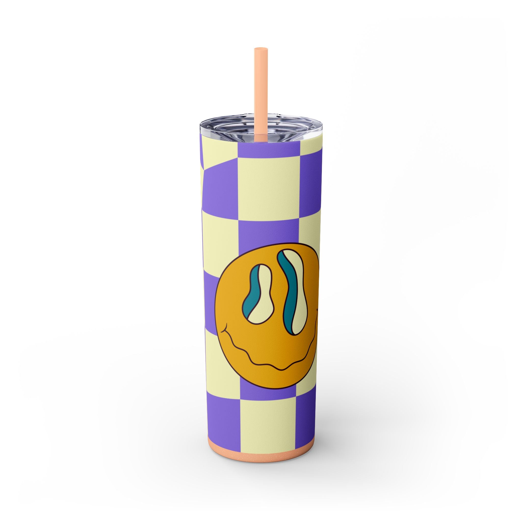 Trippy Flower Power Motifs Rave Garden Grins Skinny Tumbler with Straw, 20oz, Artsulli - Art is Long, Life is Short, Mug, , , , , , , 