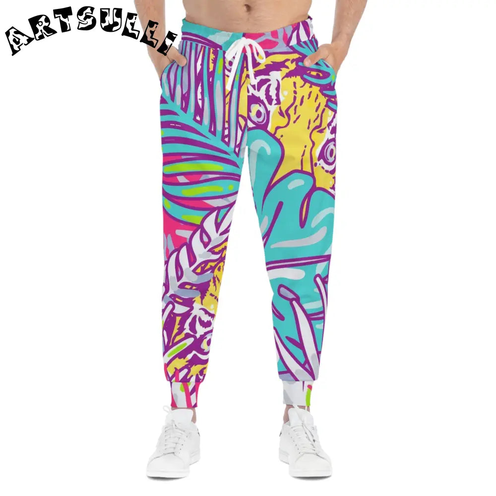 JAKKOUTTHEBXX Tropical Floral Tigers Torquise and Purple Athletic