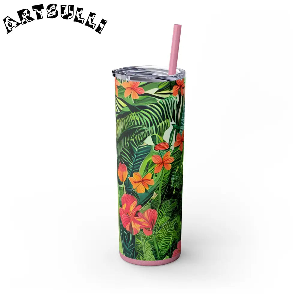 JAKKOUTTHEBXX White Tropical Leaf and Flower Tumbler JAKKOUTTHEBXX