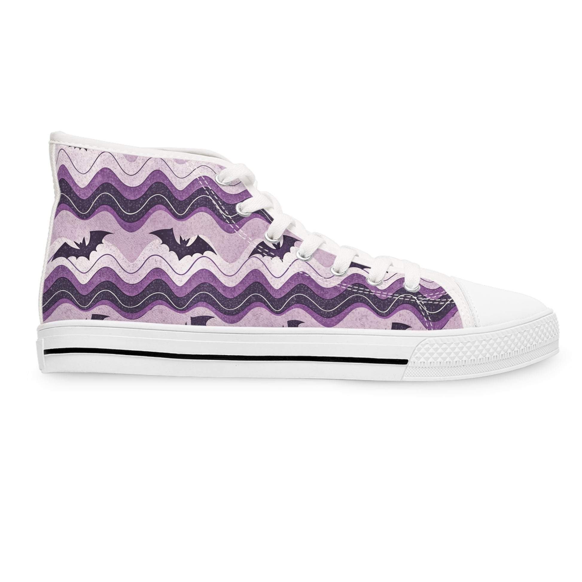 Bat Wave Purple Women's High Top Sneakers, Artsulli - Art is Long, Life is Short, Shoes, , , , , , , 