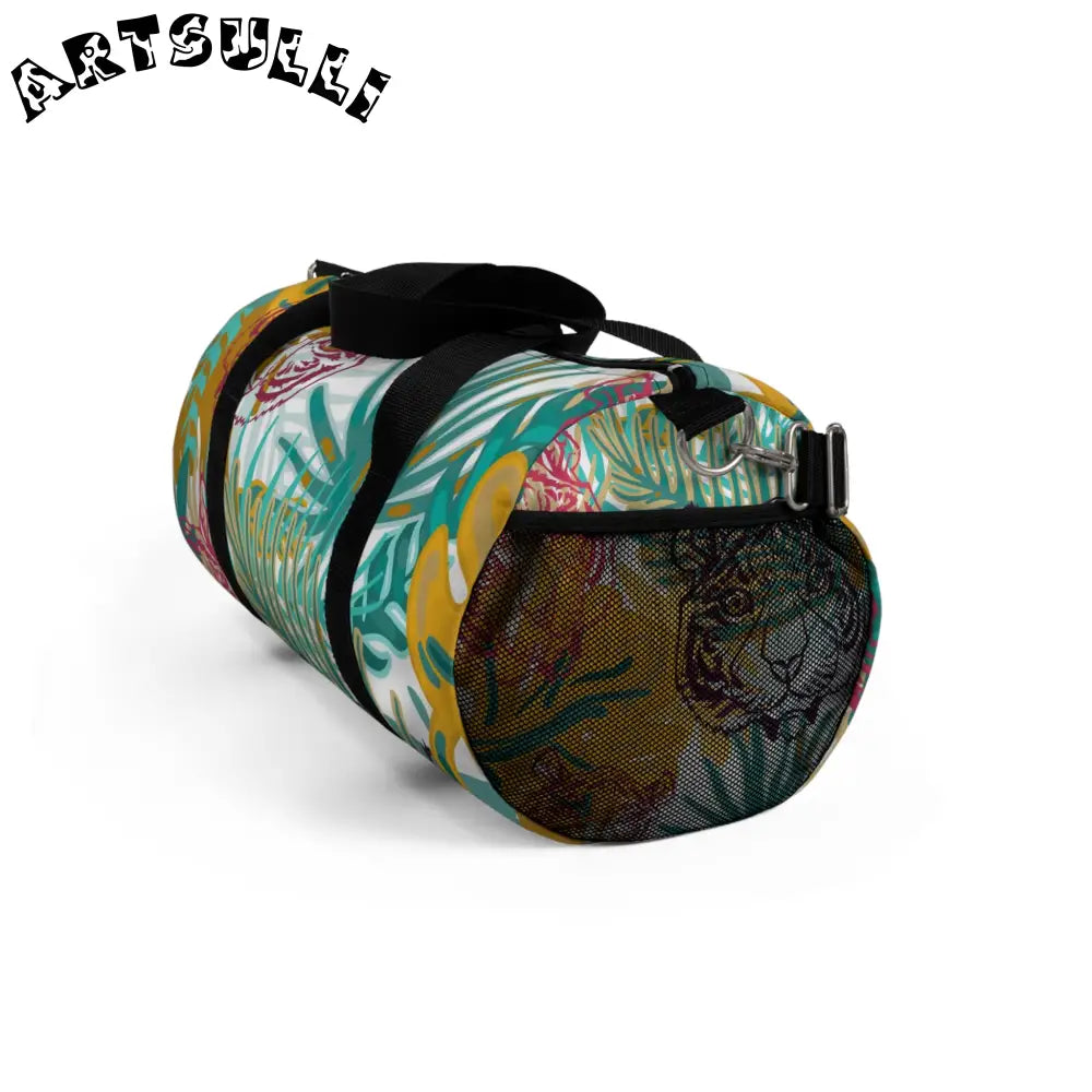 JAKKOUTTHEBXX Tropical Jungle Tigers Brown and Green Duffel Bag