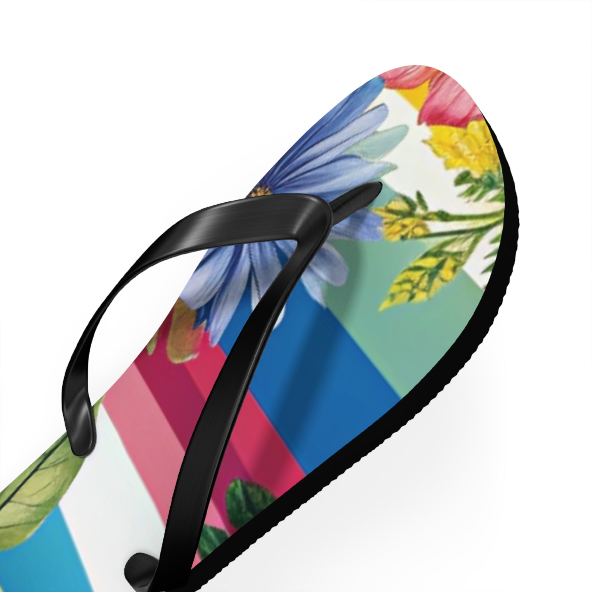 Floral Stripe 4K Flip Flops, Artsulli - Art is Long, Life is Short, Shoes, , , , , , , 