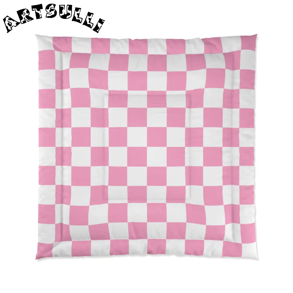 JAKKOUTTHEBXX Checkerboard Hot Pink and White Comforter