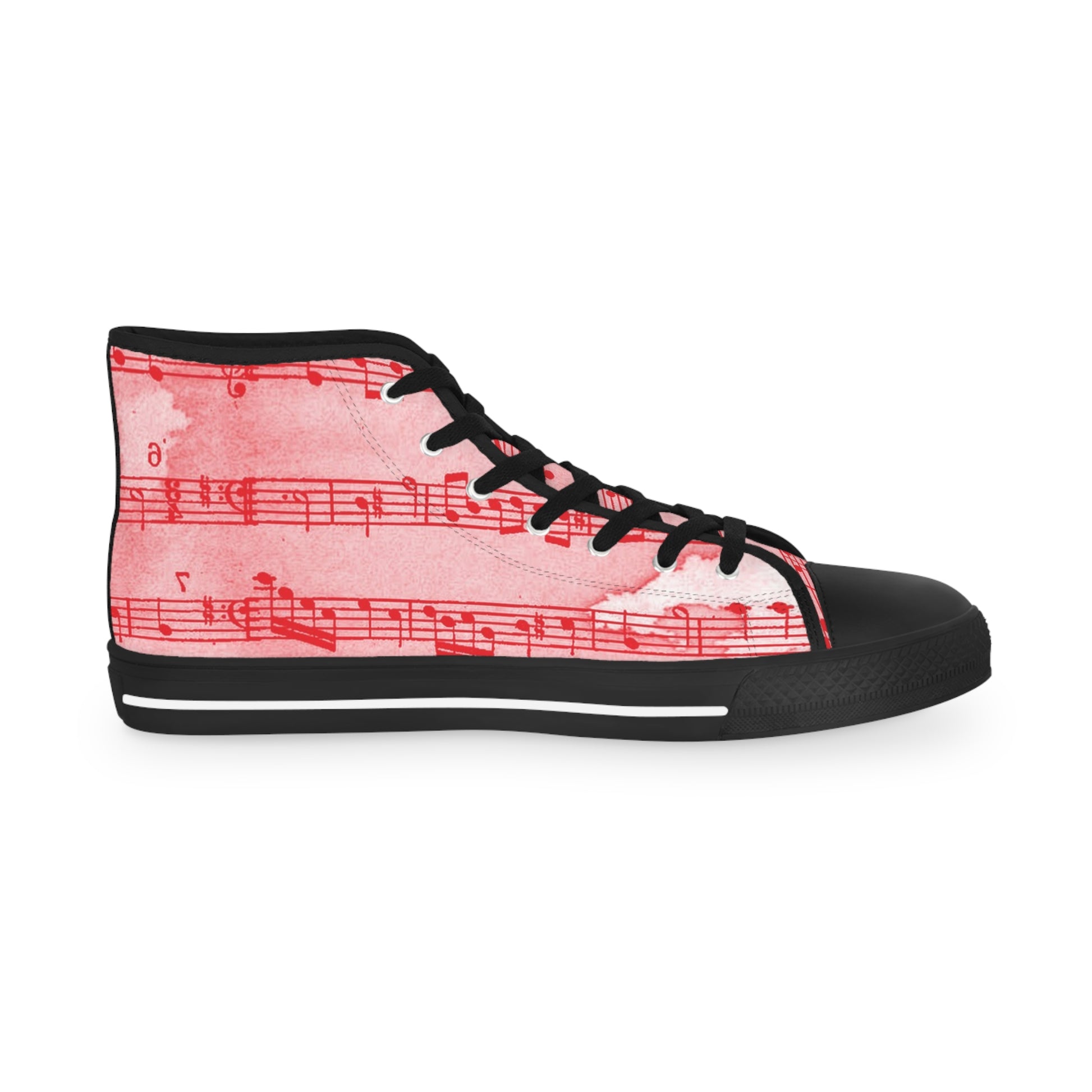 Drip Spill Type Beat Sheet Music Red Men's High Top Sneakers, Artsulli - Art is Long, Life is Short, Shoes, , , , , , , 