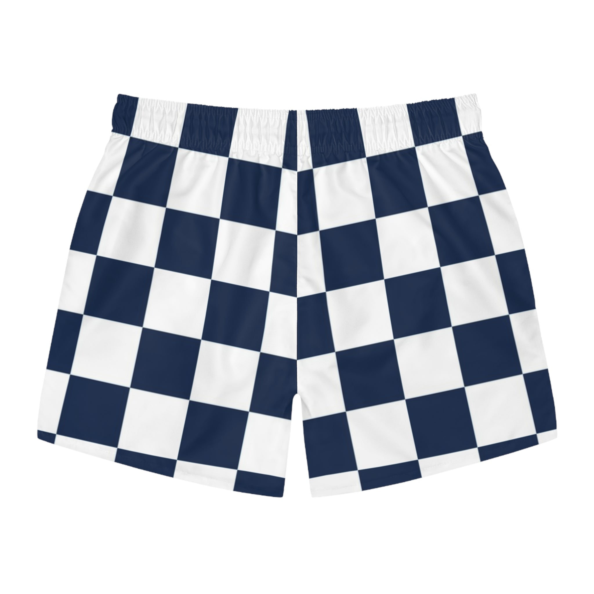 Checkerboard White and Navy Blue Swim Trunks (AOP), Artsulli - Art is Long, Life is Short, All Over Prints, , , , , , , 